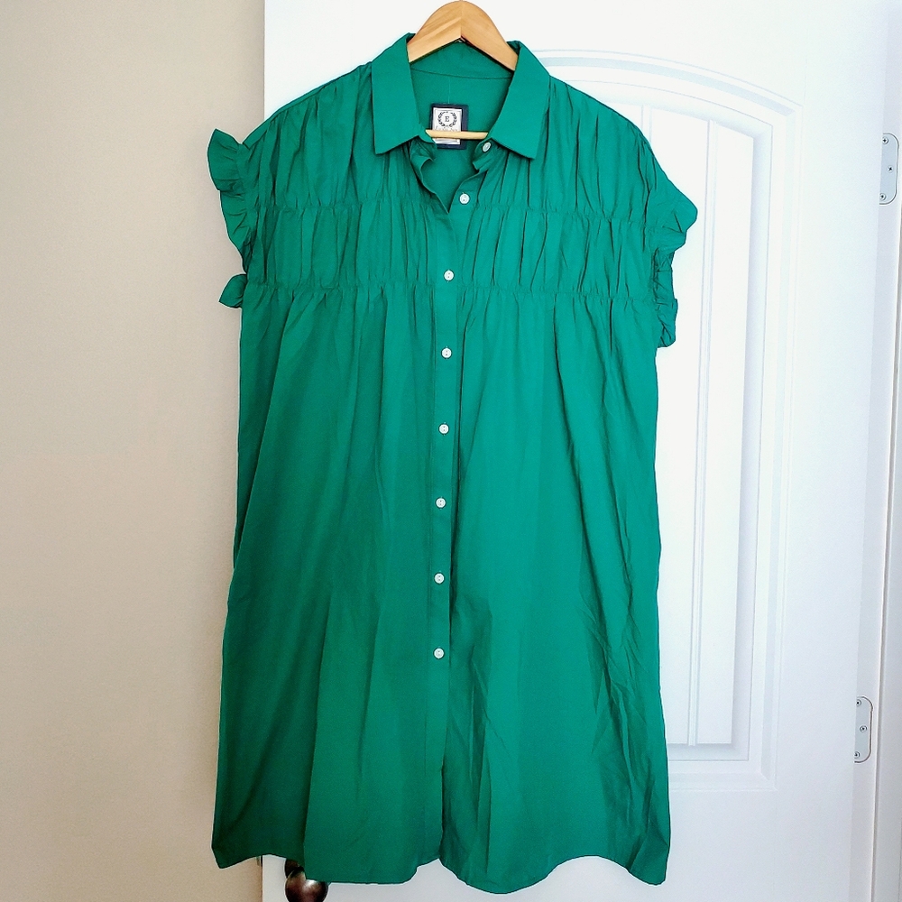 👗 Large 100% Cotton Turquoise Ruffled Sleeve Maternity Dress🤰